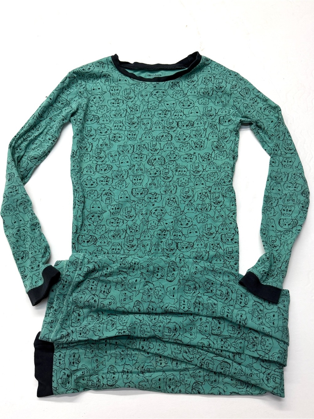 Burt’s Bees Kids Dog Face Print Cotton Long Sleeve Pajamas Teal